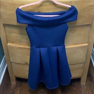 navy blue off the shoulder dress